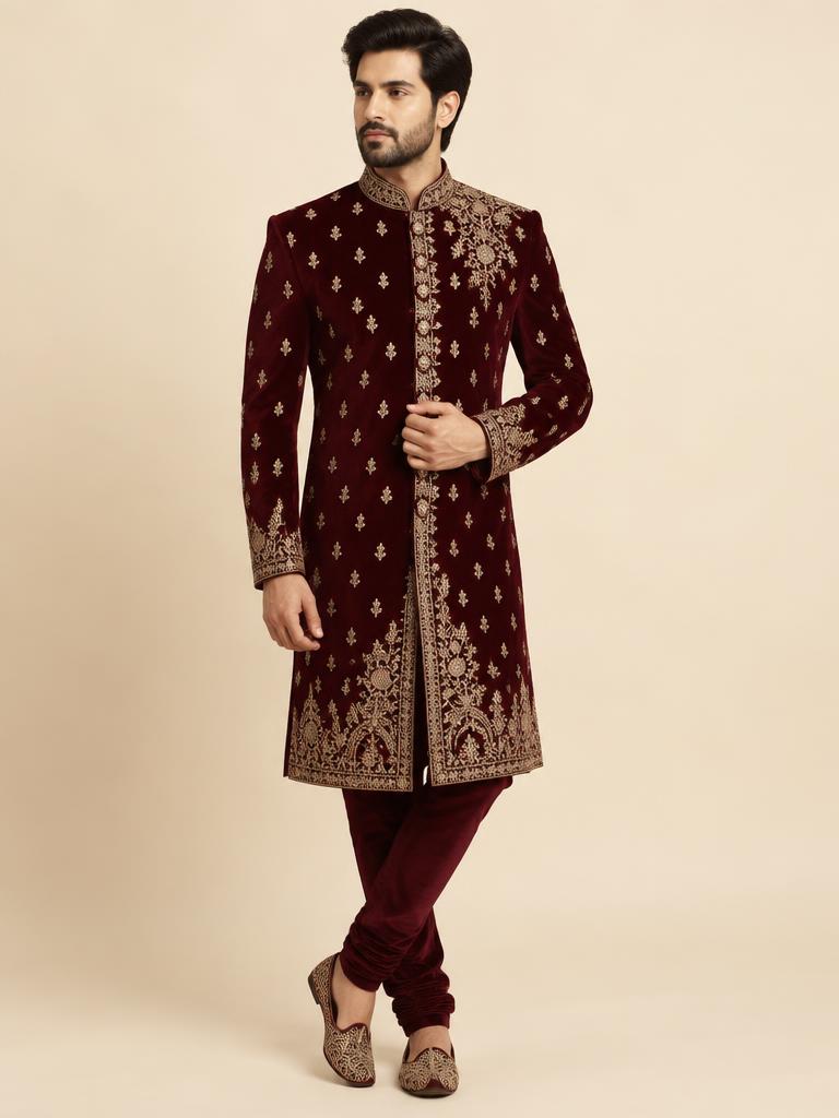 Maroon Velvet Sherwani